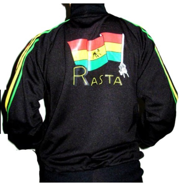 Rasta sweater Lynlås - Sort med Rasta print Black S
