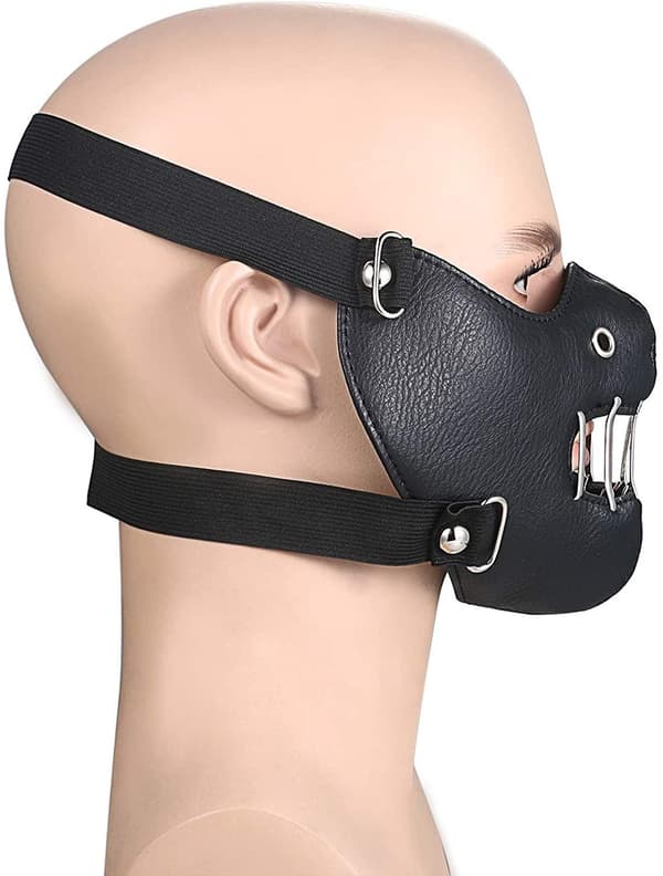 Lædermaske med åndehuller og metalgitter Black
