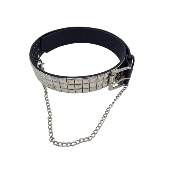 Svart nitbälte med silverfärgad kedja Black 125 cm