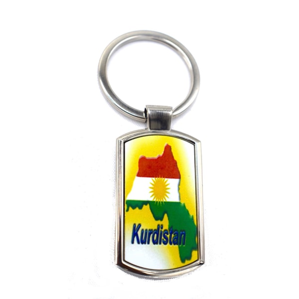 Kurdistans karta flagga nyckelring Silver