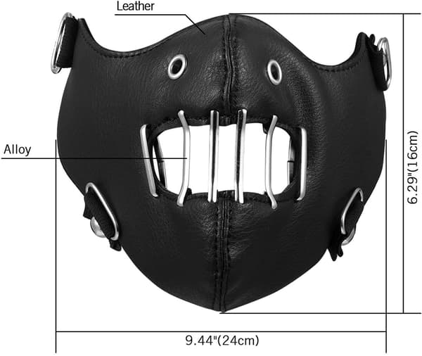 Lædermaske med åndehuller og metalgitter Black