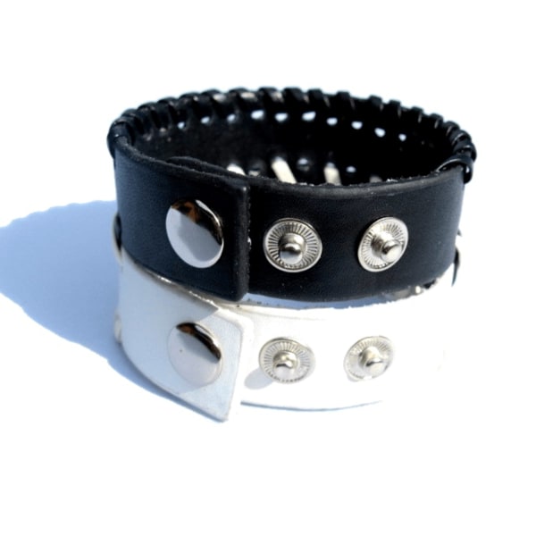 Läderarmband black & white flätat Svart