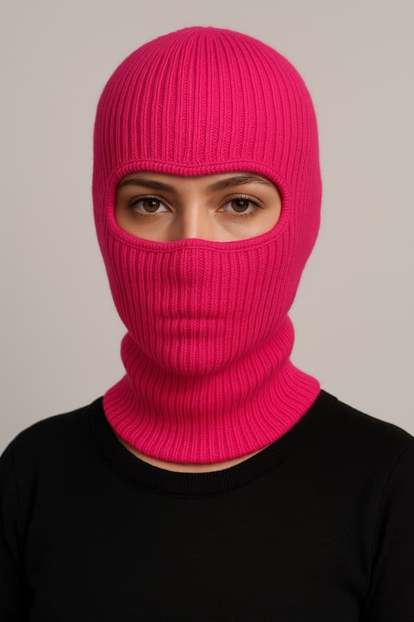 Rånarluva – Stickad Balaclava med Attityd Rosa