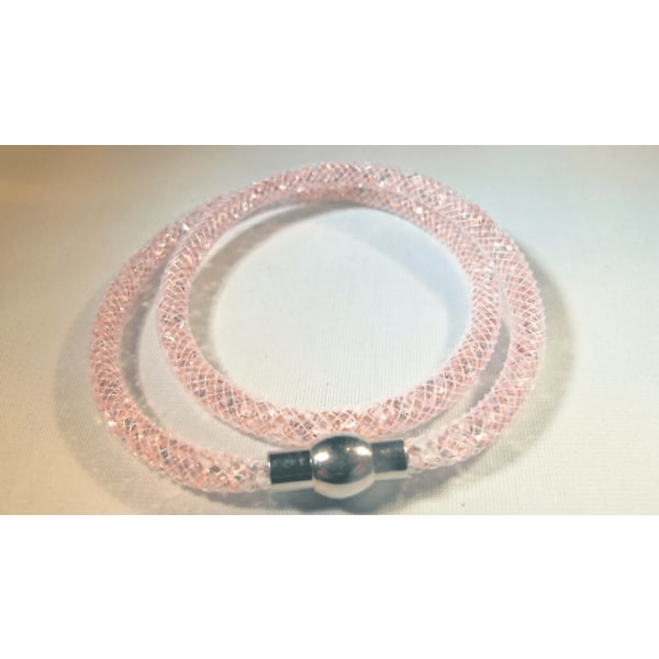 Dobbelt hvitt armbånd fylt med rosa krystaller Pink
