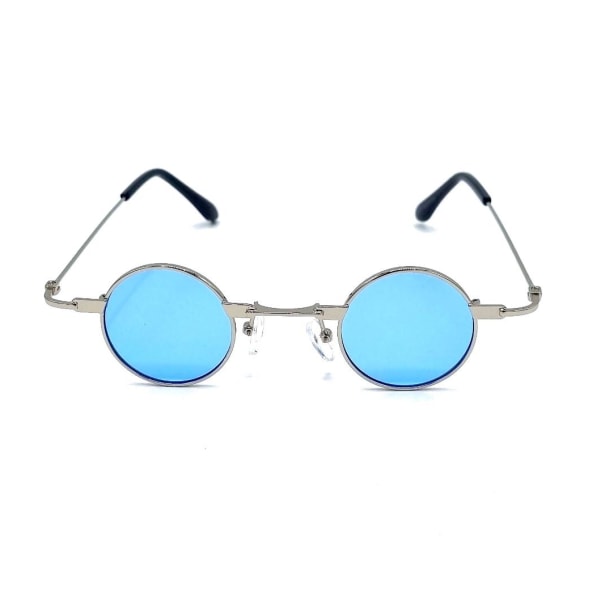 Små runde solbriller - Sølvfarvede stel med blå glas Blue