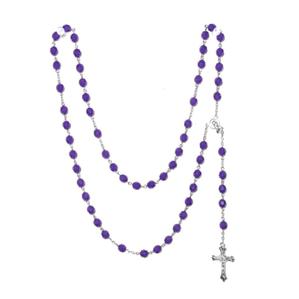 Rosary / kryds halskæde lilla perler Black