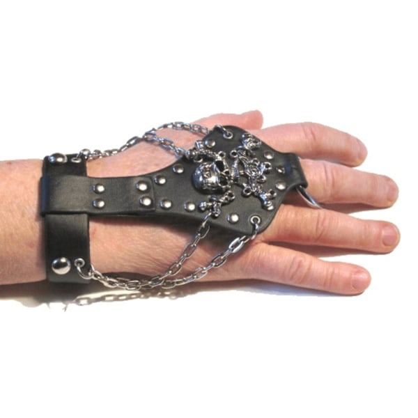 Læderarmbånd med dødningehoved og runde nitter Silver