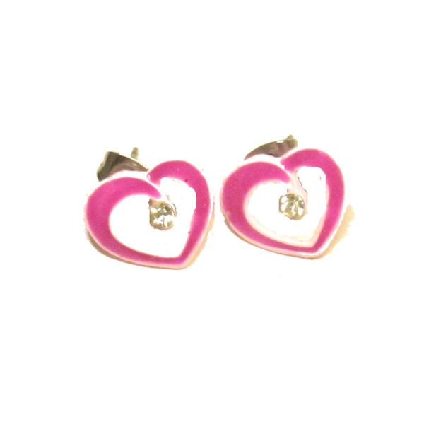 Hjerte ørering-pink med hvid krystal