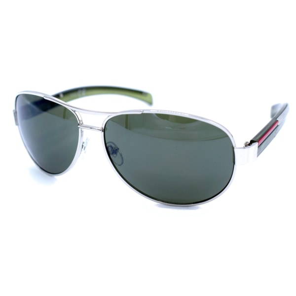 Sølvfargede solbriller med innfatning - lysegrønne glass Green