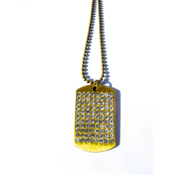 Dog Tag halskæde med krystaller Gold