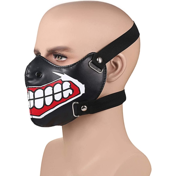 HALVMASKE SORT LÆDER mund med tænder Black