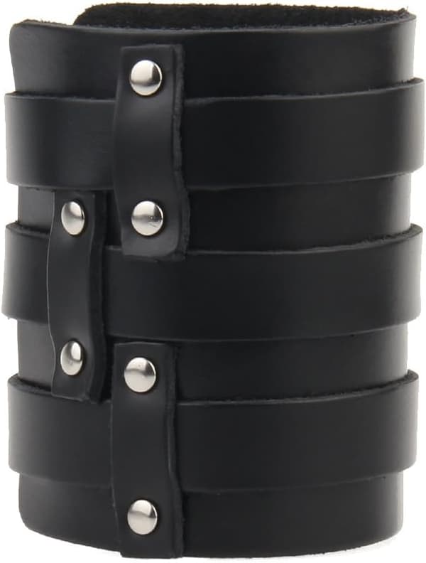 Sorte læderarmbånd med spænder – justerbare brede manchetter Black