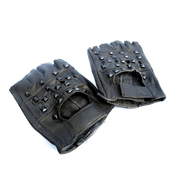 Fingerlösa läderhandskar med svarta nitar Svart