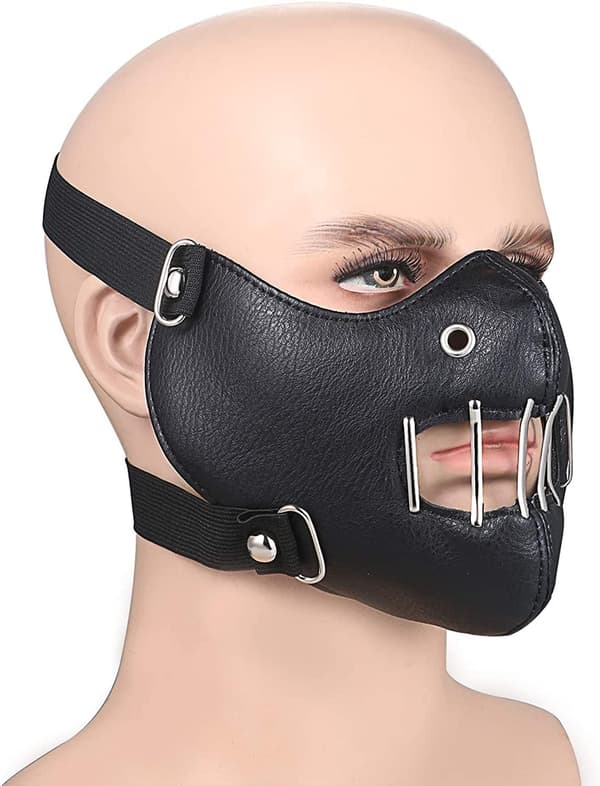 Lædermaske med åndehuller og metalgitter Black