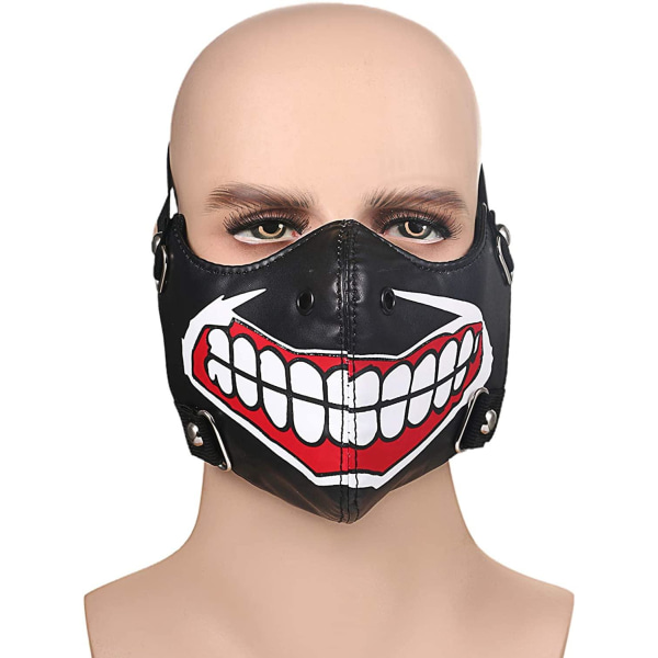 HALVMASKE SORT LÆDER mund med tænder Black