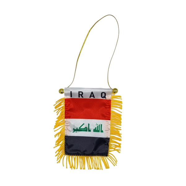 Irak lipun alla riippuva auton taustapeili imukupilla Iraq