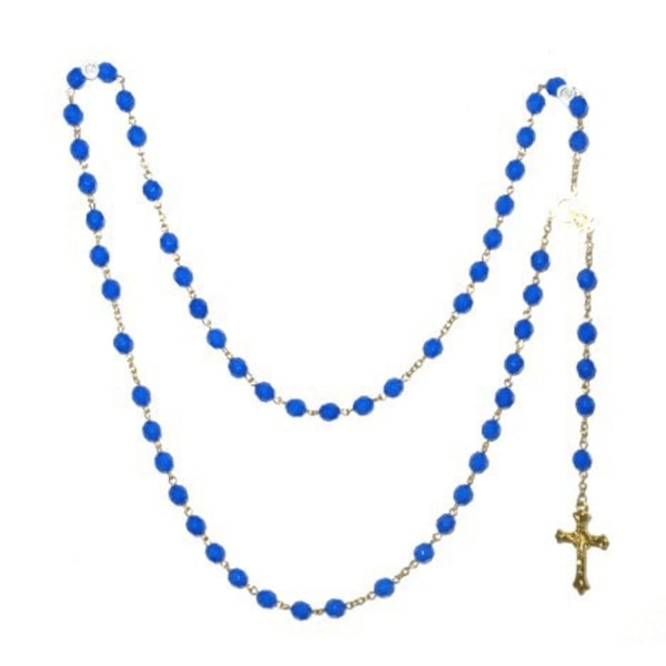 Radband / Kors halsband med blåa pärlor Blå