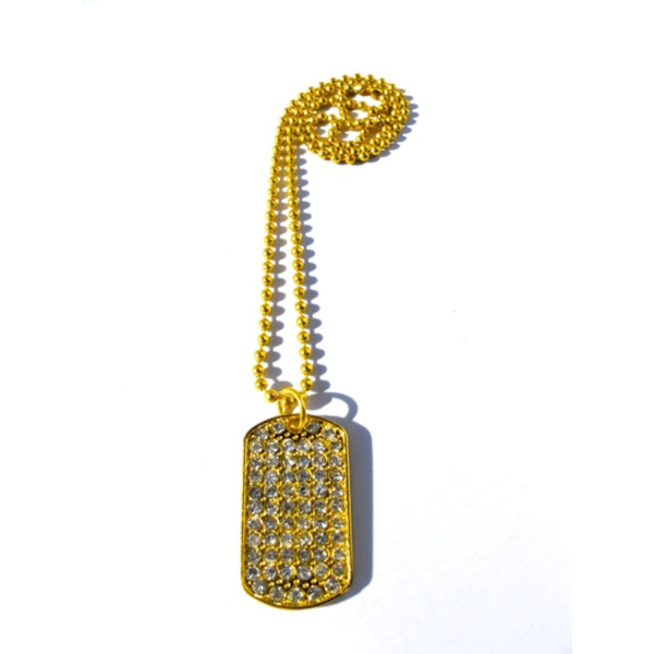 Dog Tag halskæde med krystaller Gold