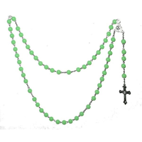 Rosenkrans / Kors halskæde grønne perler Silver