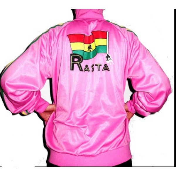 Rasta genser Glidelås - Rosa med Rasta print Pink M