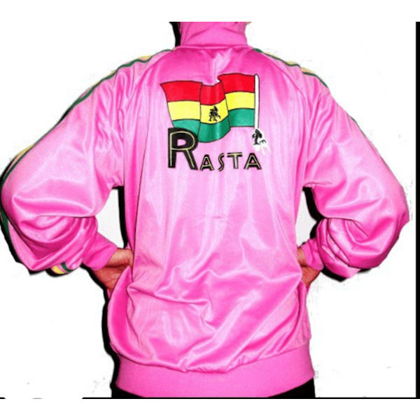 Rasta sweater lynlås - lyserød med Rasta print Pink M