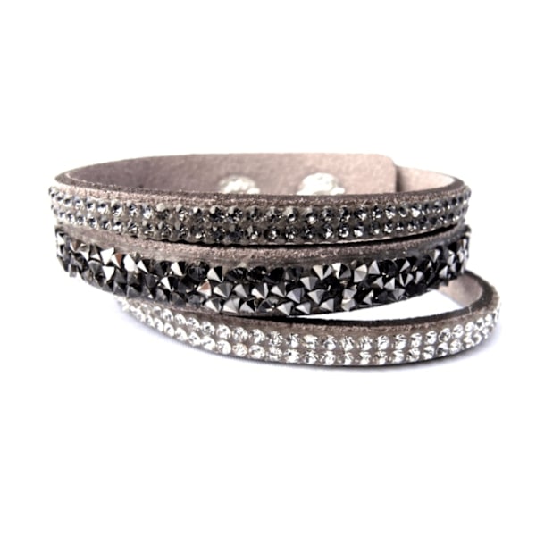 Gråskåret læderarmbånd med krystaller