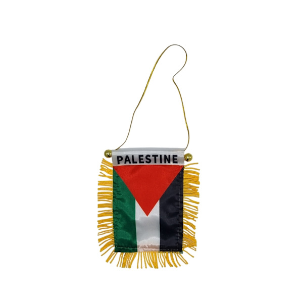 Palestiinan lipun alla riippuva auton taustapeili imukupilla Palestine