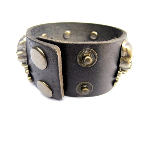 Læderarmbånd med kranier Black
