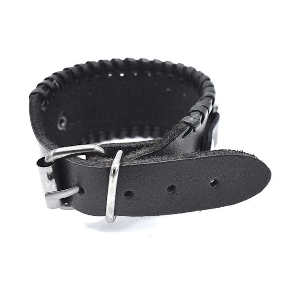 Svart läderarmband med spänne Svart