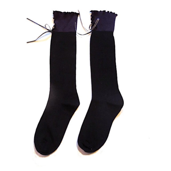 Lange sokker - sorte og lilla med sløjfe Black