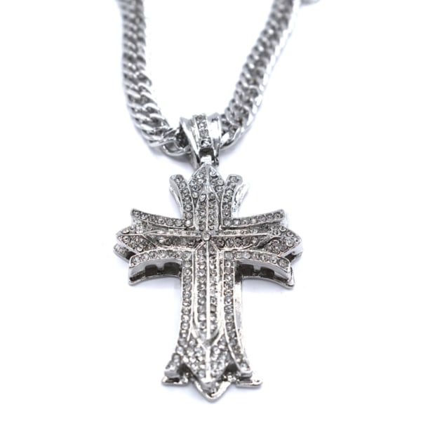 Kors halskjede med hvite steiner Silver
