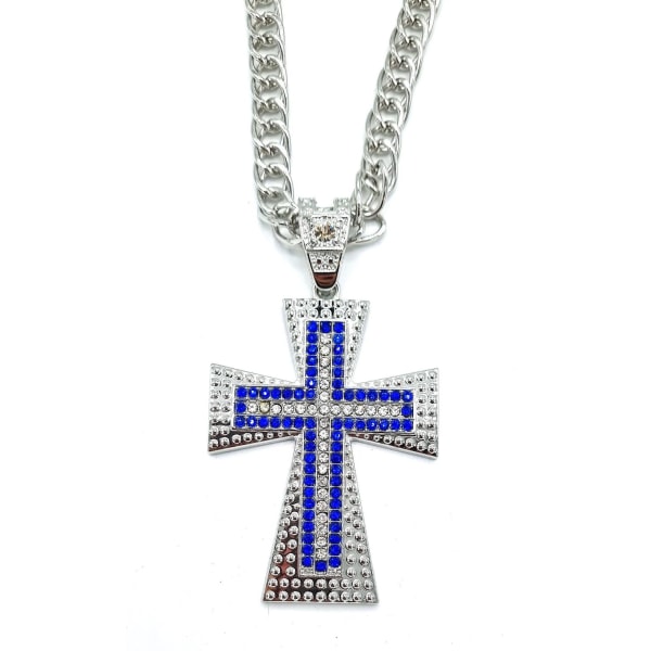 Kors halskjede med hvite og blå steiner Blue