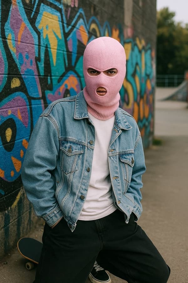 Rånarluva – Stickad Balaclava med Attityd Ljusrosa