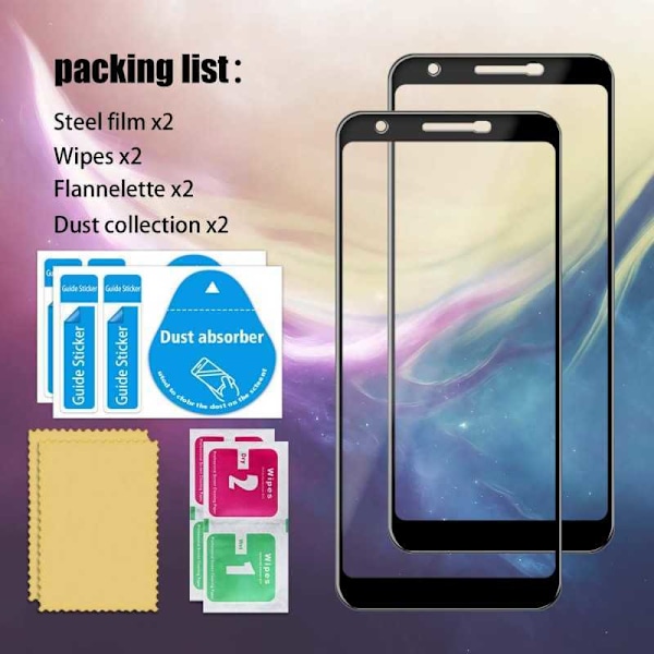 2-PACK Google Pixel 3a Härdat Glas 0.26mm 2.5D 9H Fullframe Transparent