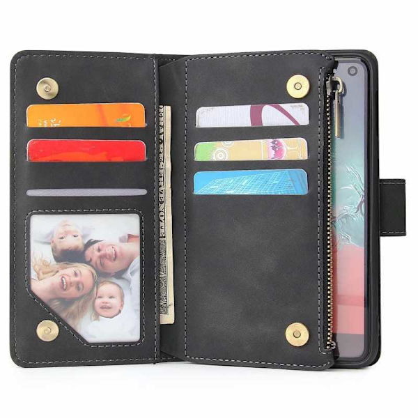 Samsung S10e Multifunktionellt Plånboksfodral Zipper 8-Fack Svart