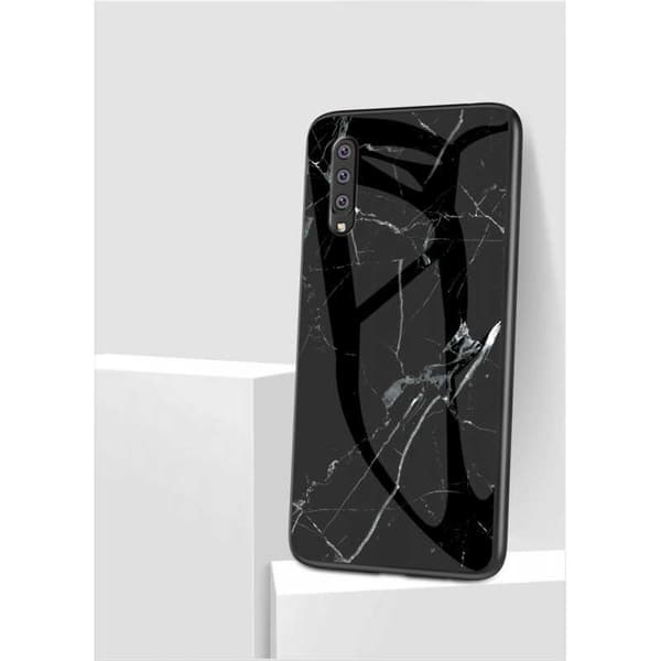 Samsung A7 2018 Marble Shell 9H karkaistu lasitausta Glassback V2 Black Variant 2