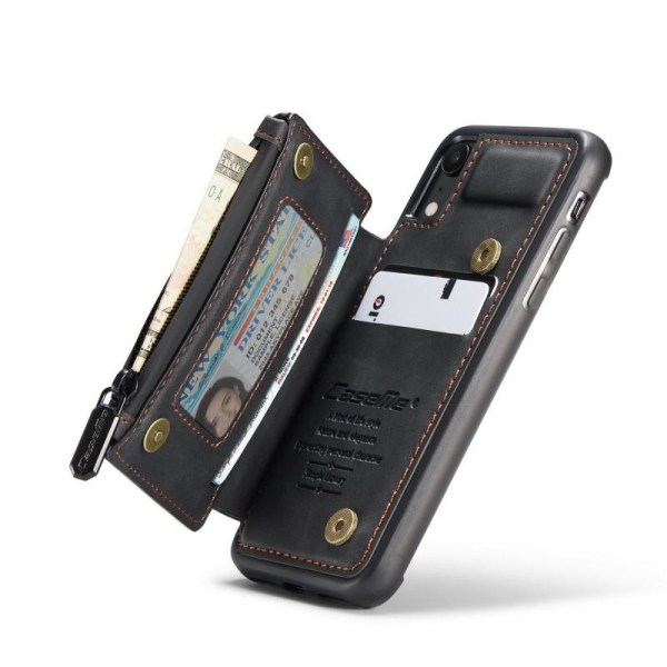 iPhone XR-deksel Kortholder og glidelås 4-LOMME CaseMe Flippr Black