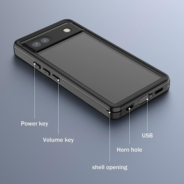 Google Pixel 6a Heltäckande Vattentät Premium Skal - 2m Svart