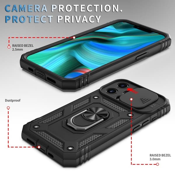 iPhone 13 Pro Hybridskal med Ringhållare & Kameraskydd - Svart