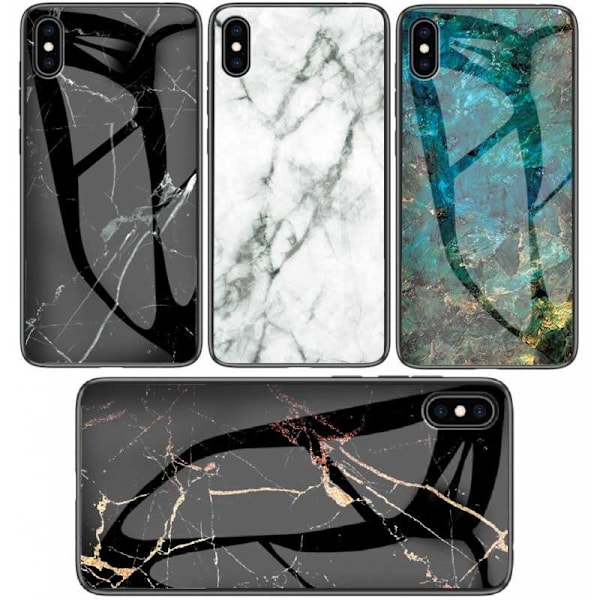 iPhone X / XS Marmorskal 9H Härdat Glas Baksida Glassback V2 Black Svart/Guld