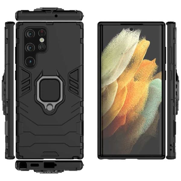 Samsung S22 Ultra Iskunkestävä Suojakuori ThinArmor Sormustelineellä Black