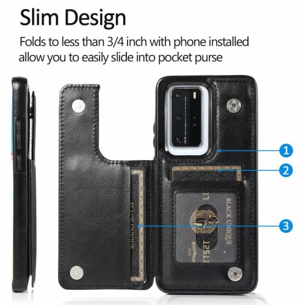 Huawei P40 Pro Support Resistent Shell Card Holder 4-Compartment Black