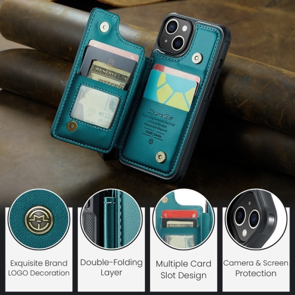 CaseMe Shockproof Cover Kortholder Stander 4-rums iPhone 14 Grön