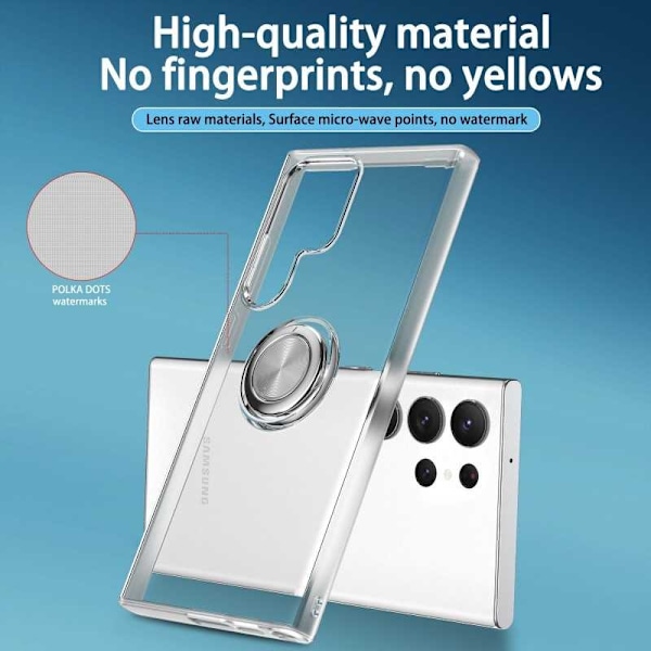 Samsung S23 Ultra iskunkestävä suojus sormustelineellä Fresh Transparent