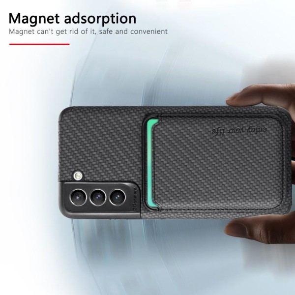 Samsung S21 FE Støtsikkert skall med magnetkortholder Magsafe RF Black