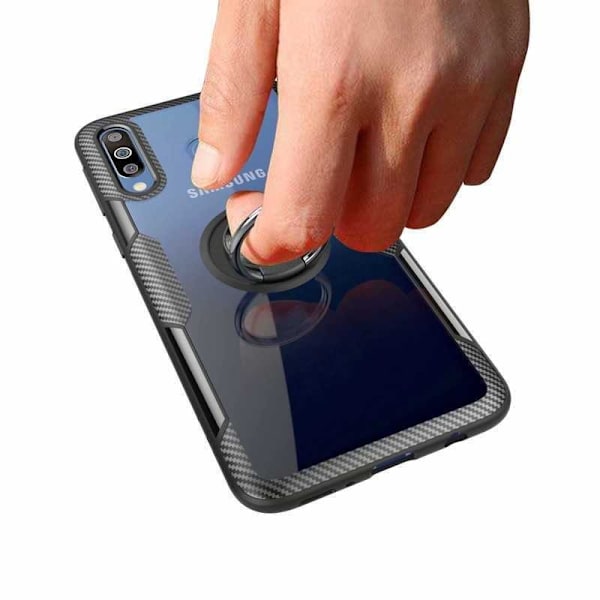 Samsung A40 Praktisk Stöttåligt Skal med Ringhållare V4 Svart