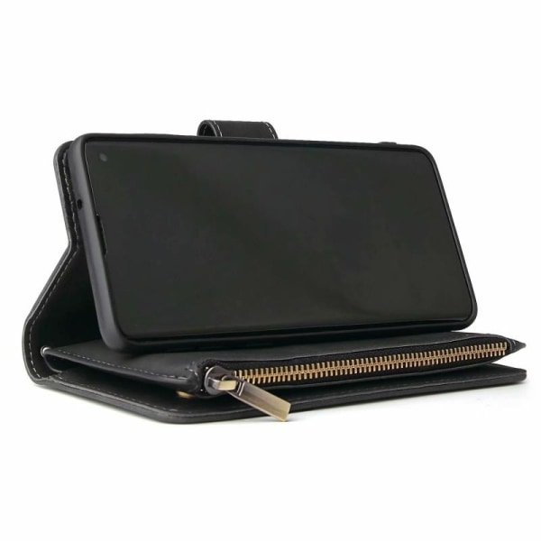 Samsung S10 Plus Multifunktionellt Plånboksfodral Zipper 8-Fack Svart