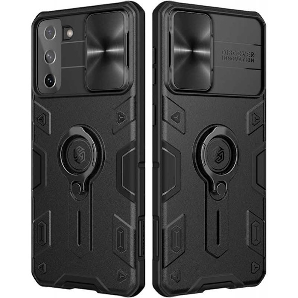 Samsung S21 Plus iskunkestävä kotelo sormustelineellä Nillkin Black Black