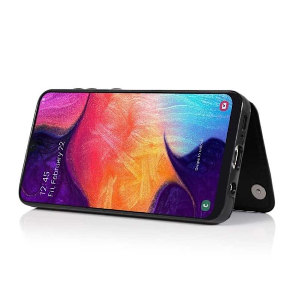 Samsung A50 iskunkestävä kansikorttipidike 3-POCKET Flippr V2 Black