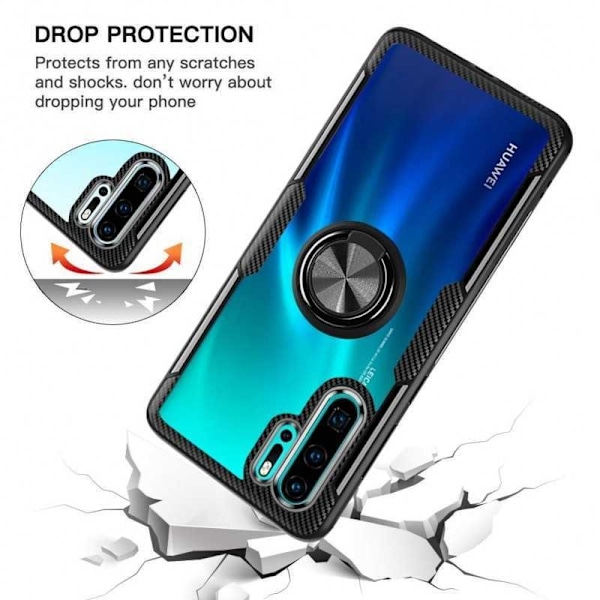 Huawei P30 Pro Praktisk Stöttåligt Skal med Ringhållare V4 Svart